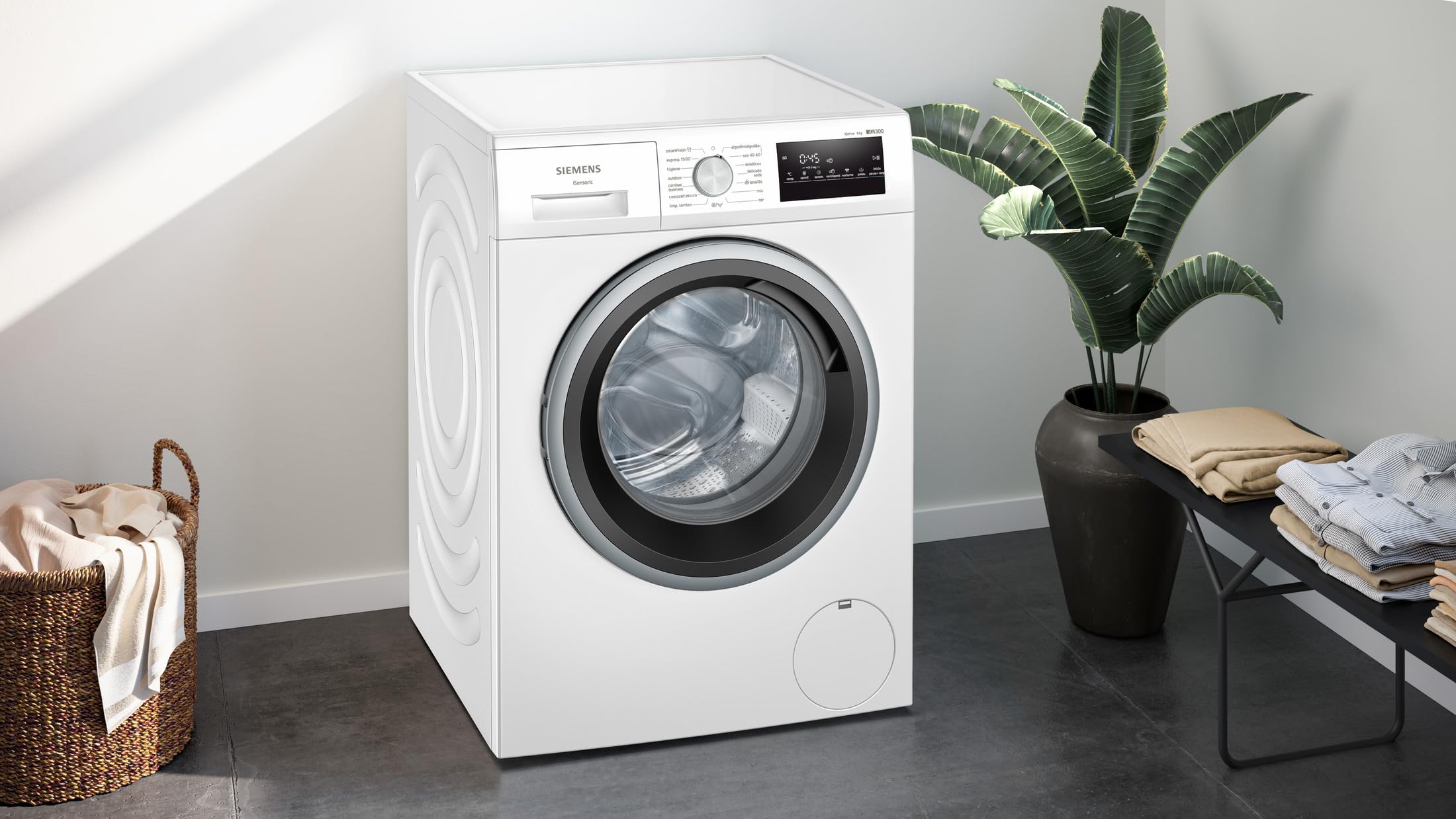 Siemens - Lavadora de carga frontal iQ300, 8 kg, 1200 r.p.m, smartFinish, Tambor waveDrum, Motor iQdrive, Blanco, WM12N265ES