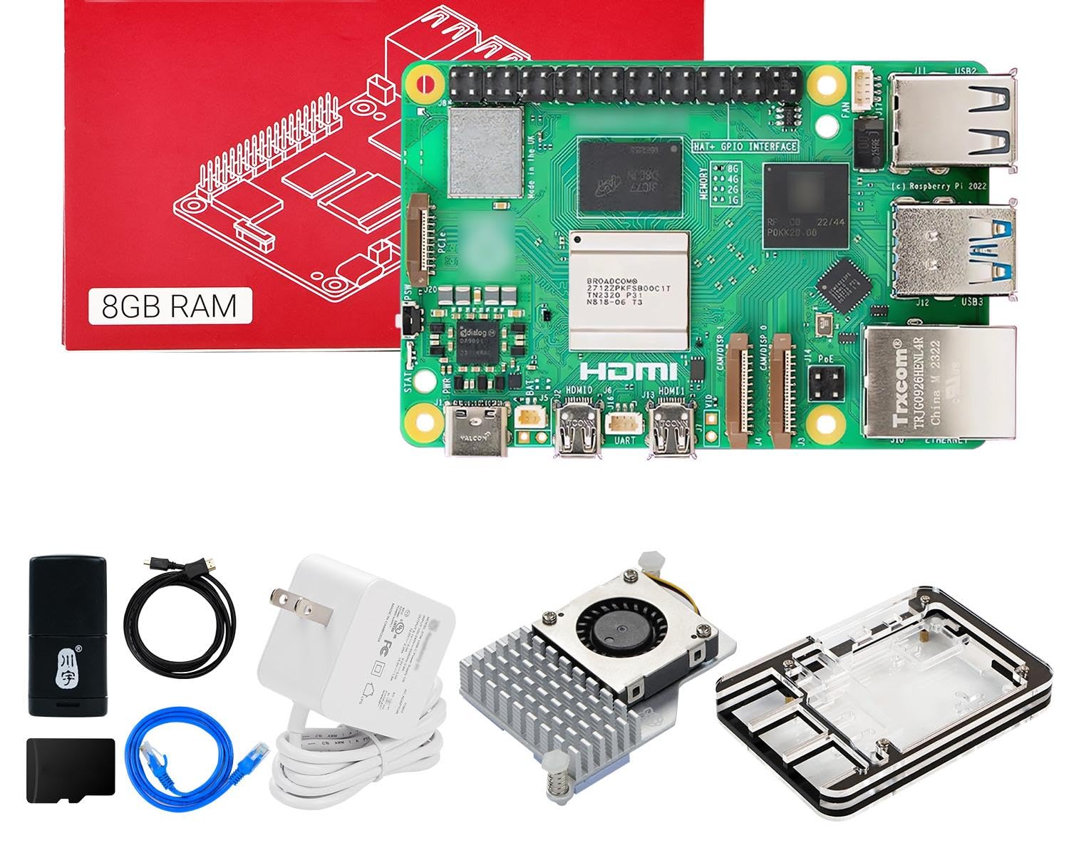Yahboom Pi 5 4GB/8GB Starter Kit with 27W 5.1V/5A Power Adapter Heat Sink and Raspberry Case Provide Openclaw Deployment (Pi5 8GB, Official Cooler Kit)