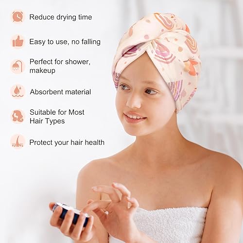 Vista 135 de Basumee Toalla de microfibra para el cabello para niños, paquete de 2 toallas de pelo de secado rápido con turbantes para cabello húmedo, toalla