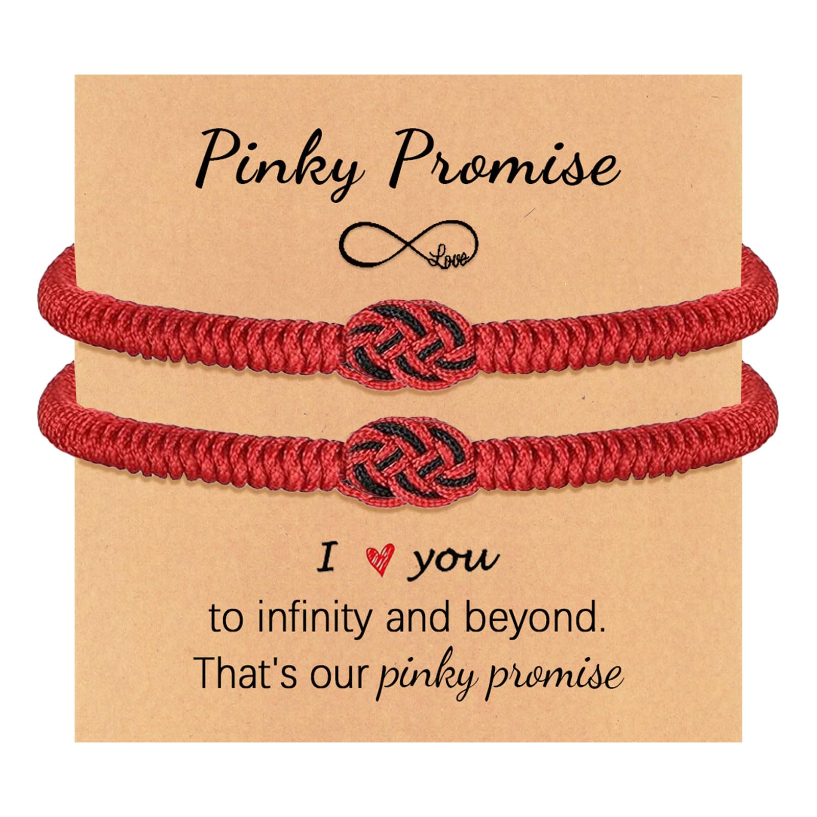 Handgemachtes Armband, Tibetisches Armband, Glücksknoten-Design, Verstellbare Größe, Für Männer und Frauen, Festliches Geschenk, Farbe: Rot/Schwarz, 2 Stück (Rot)