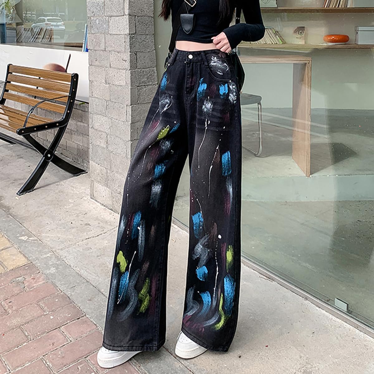 Y2K Harajuku High Waisted Straight Leg Jeans Woman Fashion Streetwear Colorful Graffiti Denim Pants - Image 3