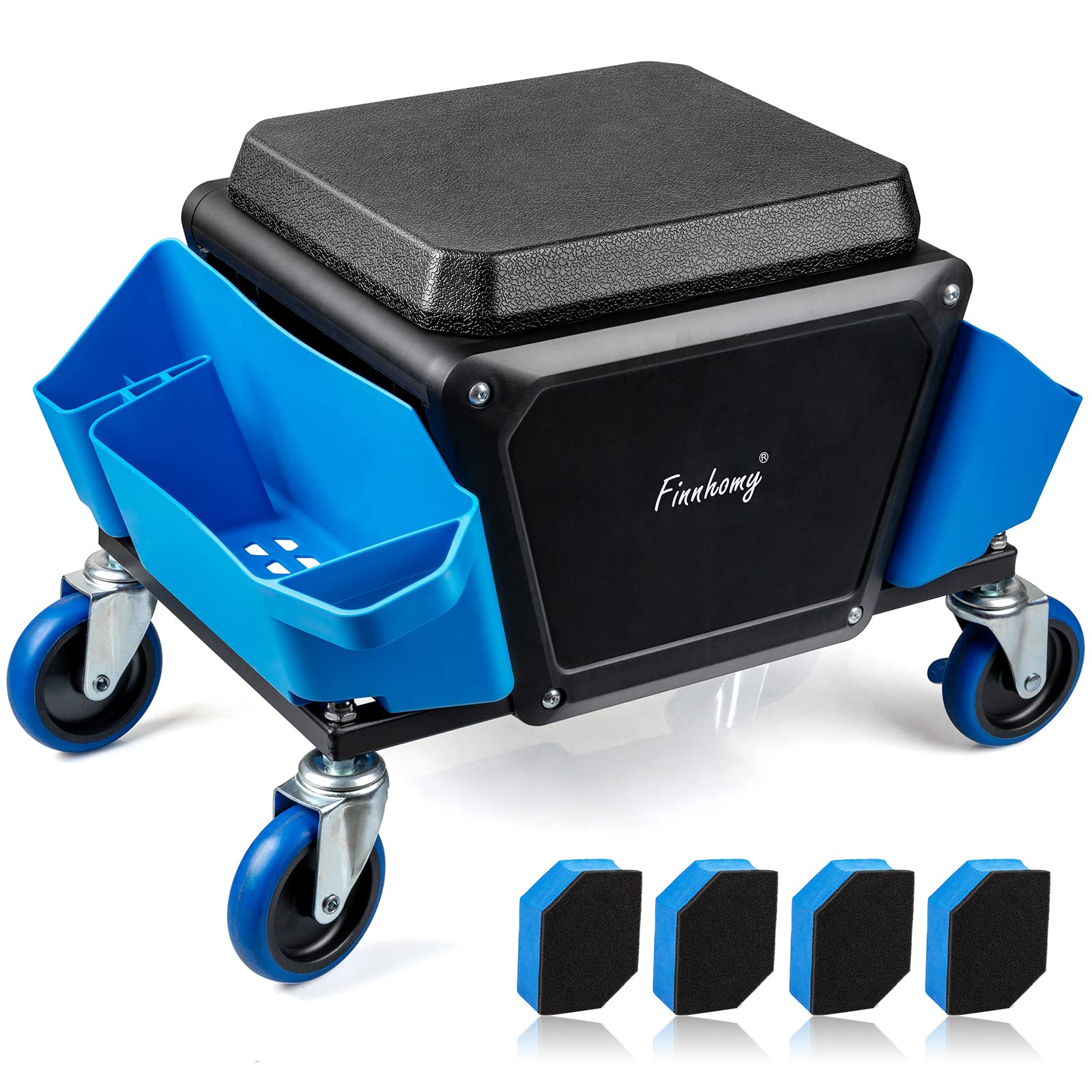 Photo 1 of Finnhomy Heavy Duty Mechanic Stool with 330lbs Load Capability, Garage Stool with Wheels, Rolling Creeper with Soft Rubber Cushion Seating, for Auto Repair and DIY Home Car Beauty, Free 4pcs Sponges
