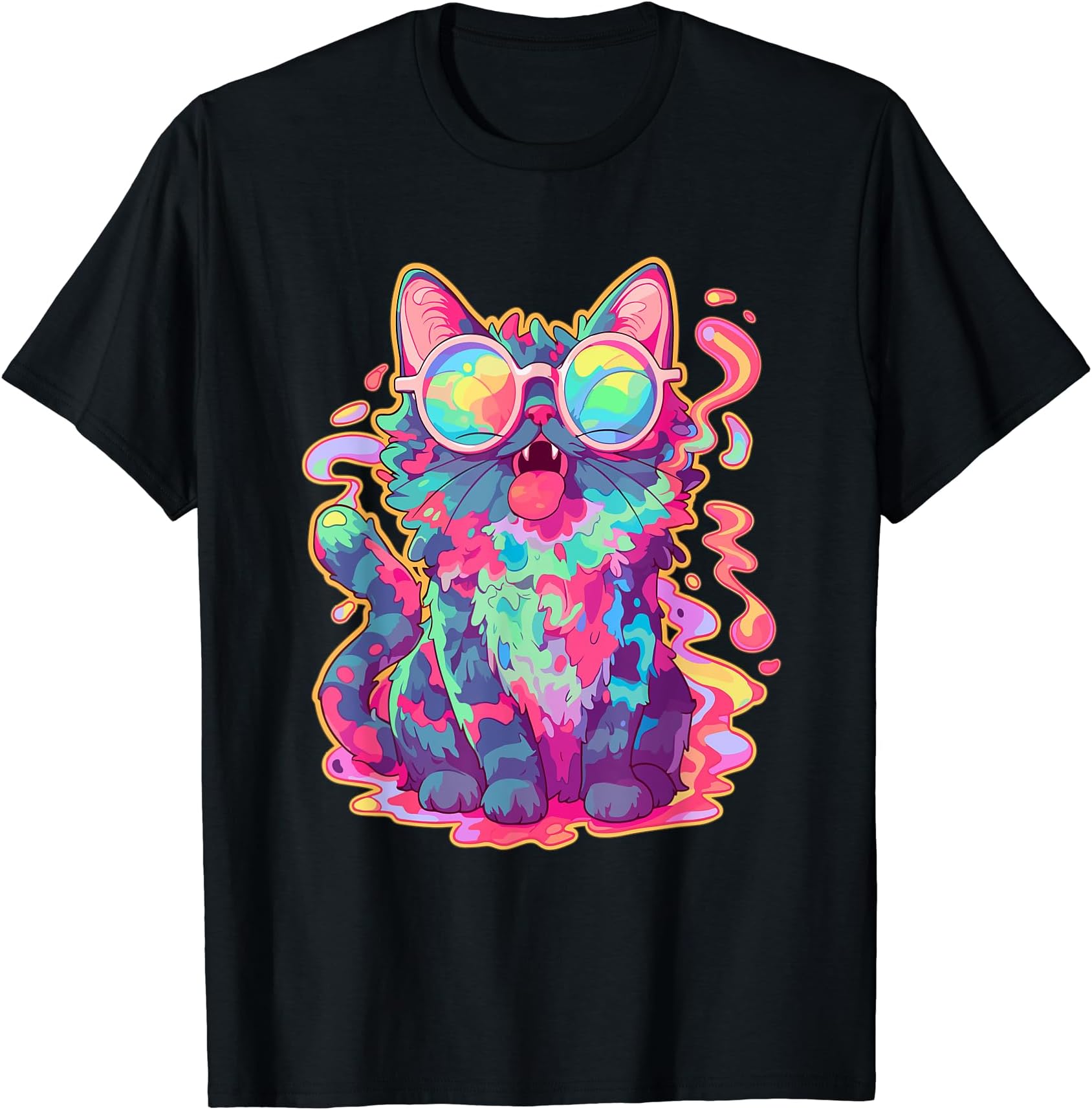 EDM DJ Festival Outfit für Männer und FrauenTrippy Crazy Psychedelic Cat Art EDM Rave T-Shirt for Men Women