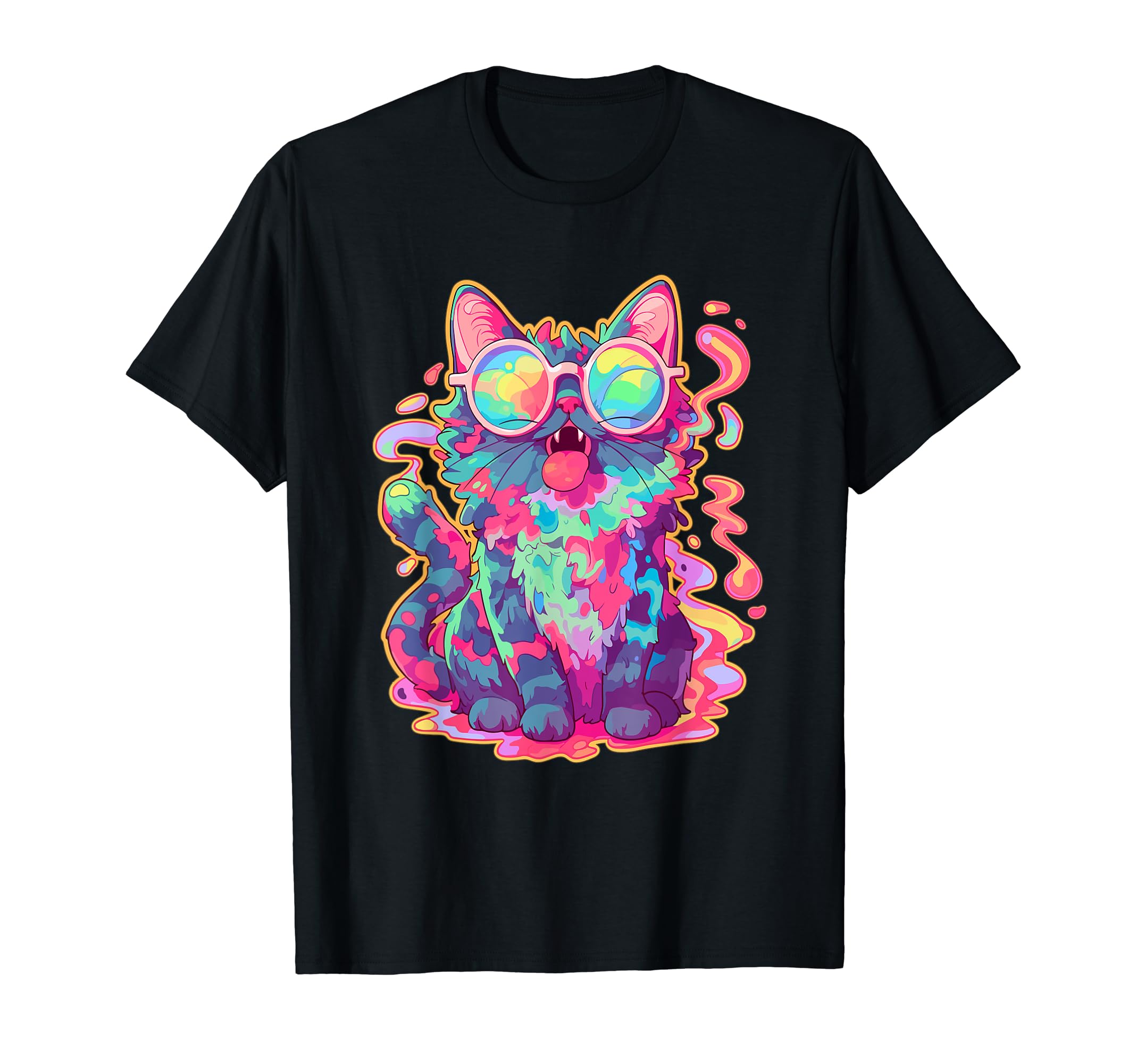EDM DJ Festival Outfit für Männer und FrauenTrippy Crazy Psychedelic Cat Art EDM Rave T-Shirt for Men Women