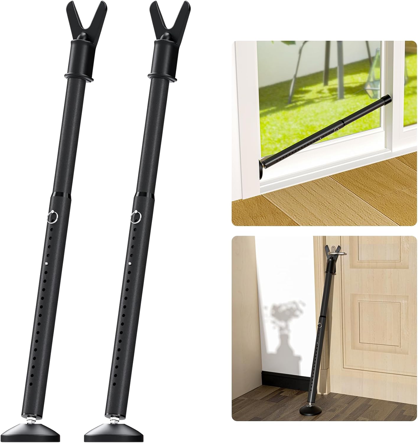 Upgraded 2-in-1 Door Security Bar 2Pack, Heavy Duty Anti-Slip Door Stopper Stick for Front/Sliding Glass Door, No Drill Easy Install Door Jammer for Apartment, 20-51” Adjustable Portable Door Lock
