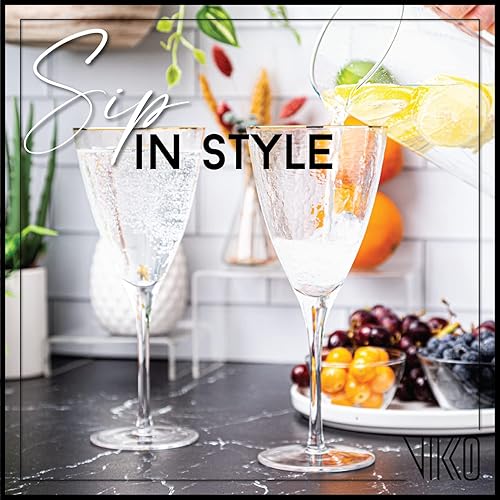 Miniatura 2 de Vikko Copas de vino, copa de vino decorativa de 13 onzas, copa martillada con borde dorado, copa de vino tinto o blanco, juego de 6 elegantes copas