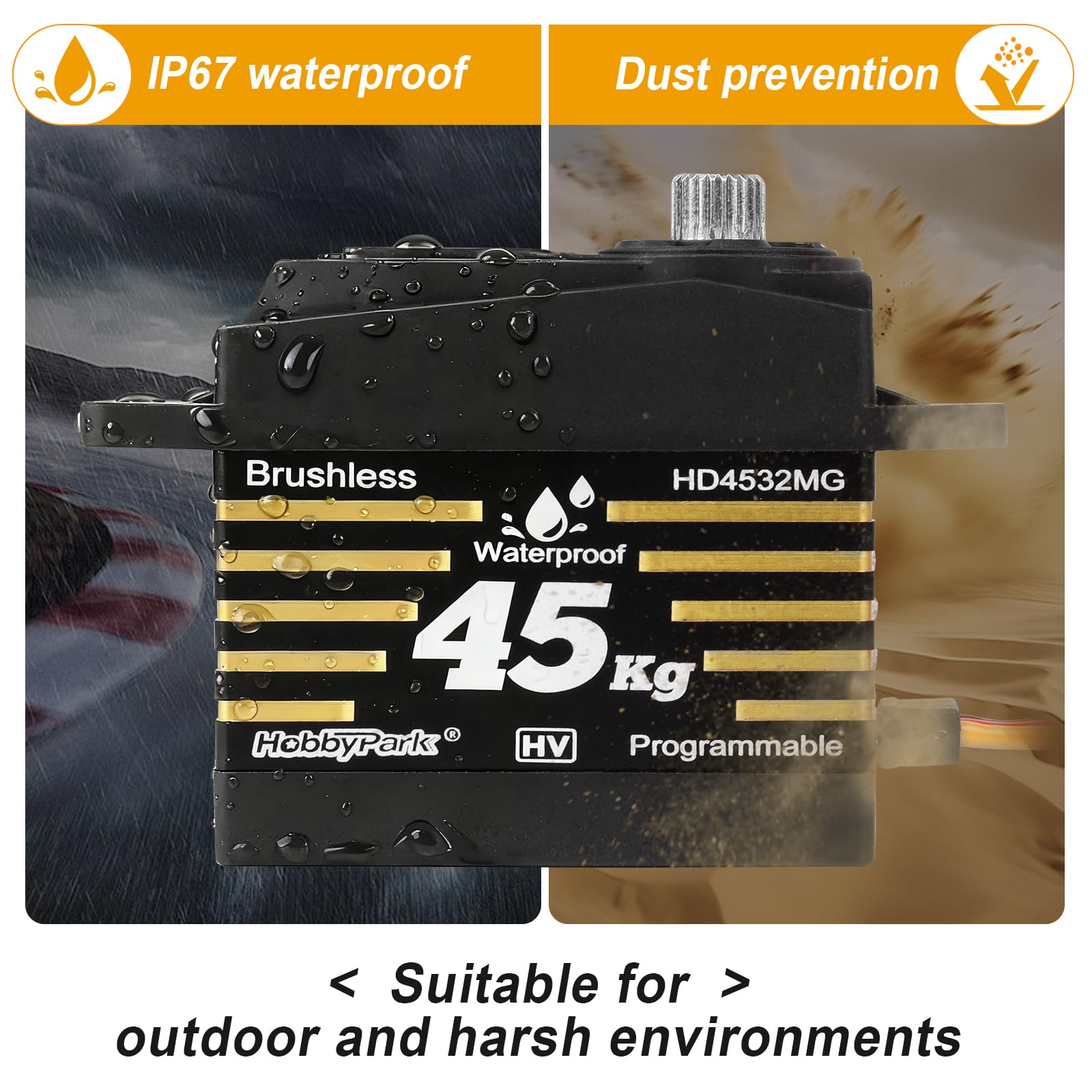 HobbyPark Servo a control remoto impermeable de alto par sin escobillas, engranaje de metal, servo digital para 1/8 1/10 RC Crawler SCX10 TRX4 RC Truck Car Buggy RC Basher Ángulo de control 90°-180°