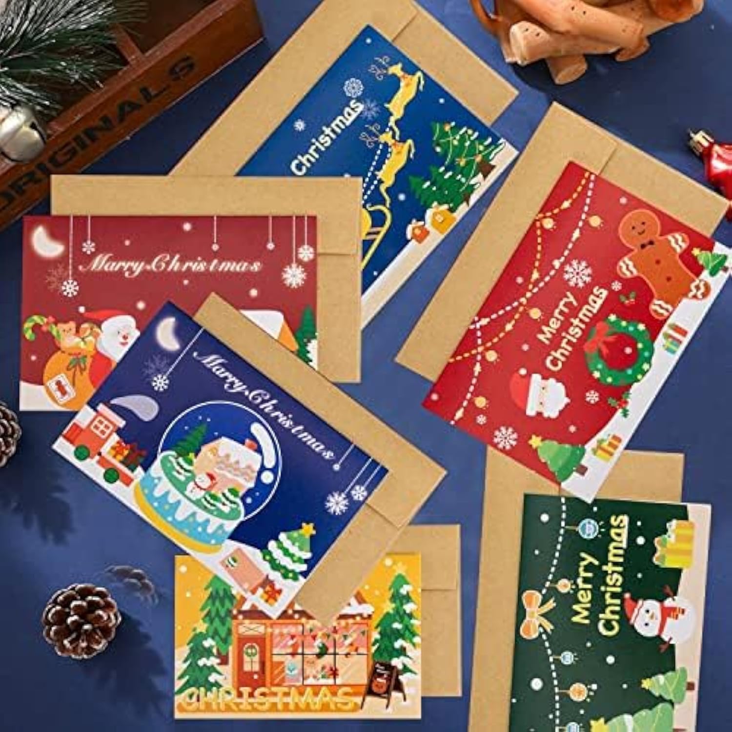 The BZ Company - (Pack of 6) Christmas Greeting Cards - 6 Christmas Cards with 6 Envelopes - Christmas Tree Decoration Merry Xmas Designs for Winter Celebrations School Party Invitation Holidays