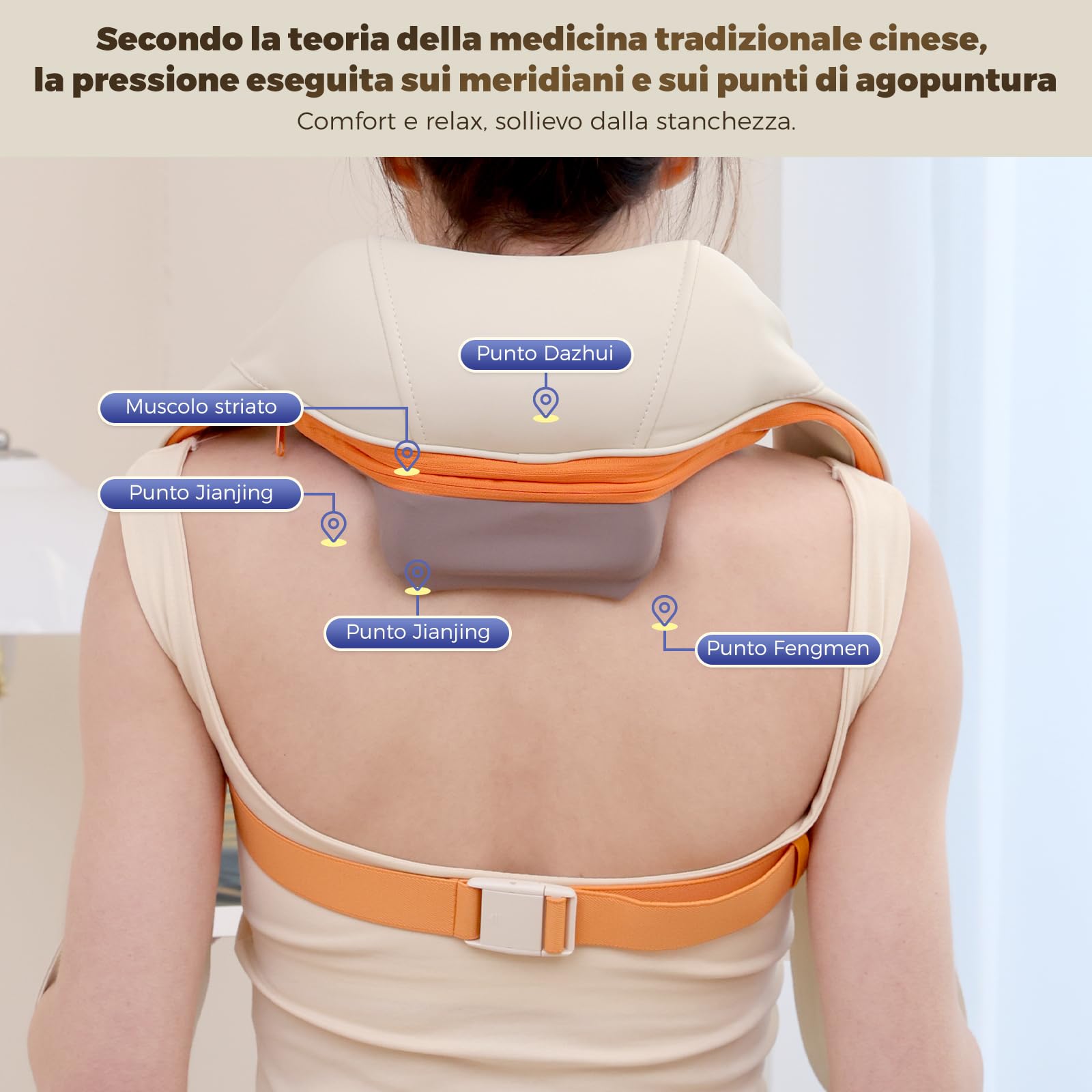 Massaggiatore per il collo con funzione riscaldante, massaggiatore Shiatsu senza fili con massaggio 4D dei tessuti profondi, per spalle, gambe, muscoli del corpo, sollievo
