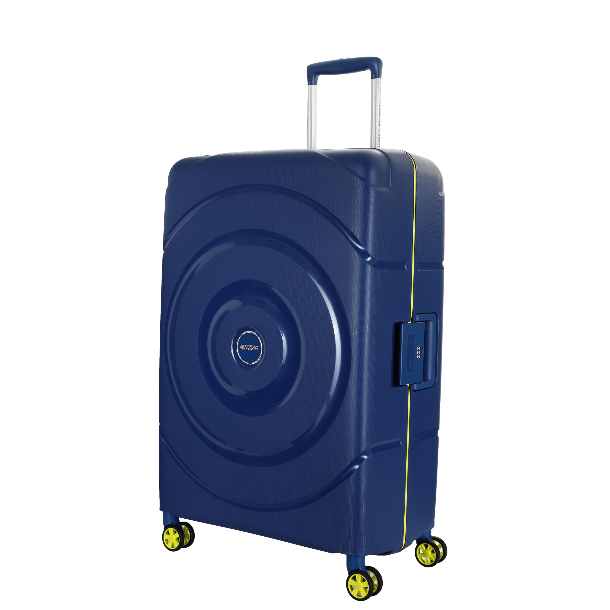 Polycarbonate Material Circurity Max 68 cm Small Hardside Cabin Suitcase with Xtrasecu 3-Point Locking System & Double 8 Spinner Wheels for Unisex - Deep Blue