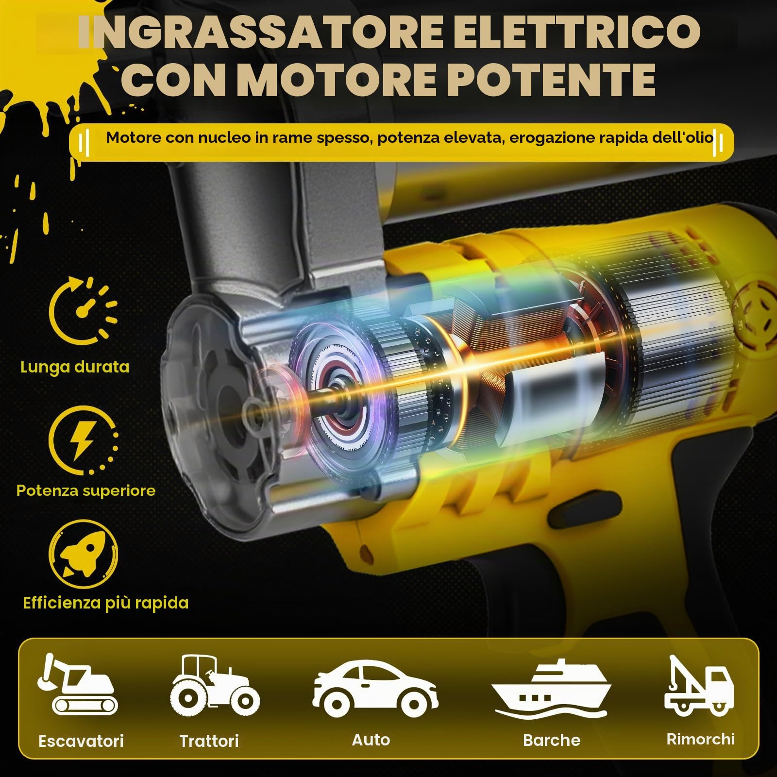 WingFly Pistola Per Grasso Compatibile Con Dewalt 18 V, 20 V, 10000 PSI, Motore senza spazzole, 600 ml, Ingrassatore per lubrificare veicoli e macchine (Senza batteria)