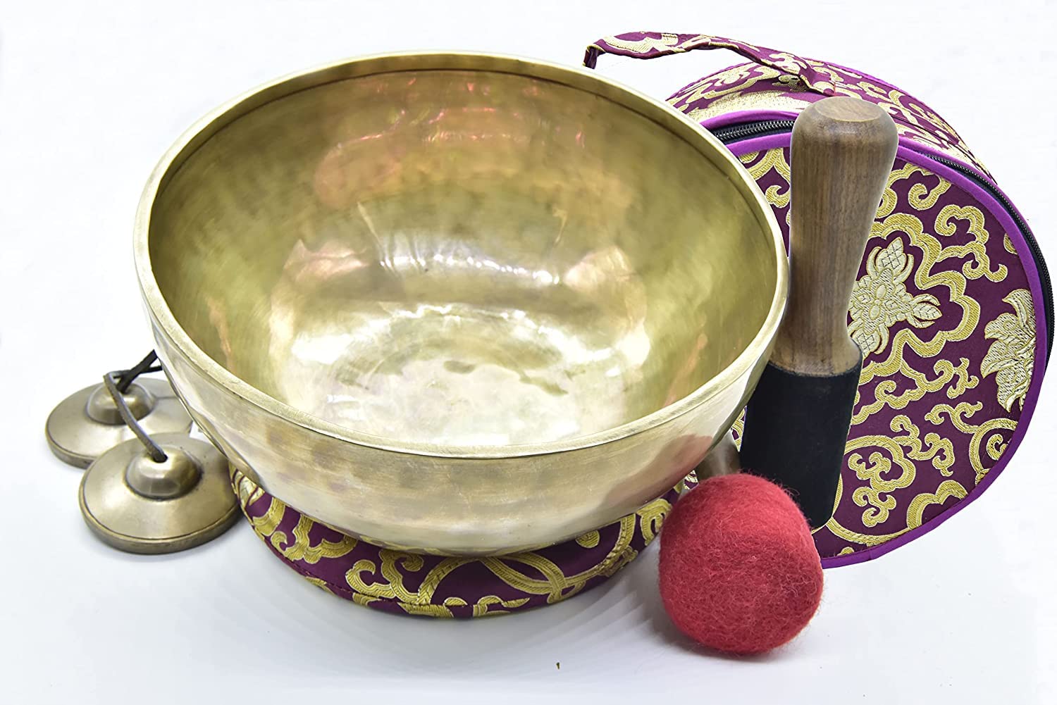Cuenco tibetano grande de 9 pulgadas para curación maestra martillado a mano, ideal para meditación, yoga, baño de sonido, atención plena, relajación, cojín, caja de transporte, mazo de madera y