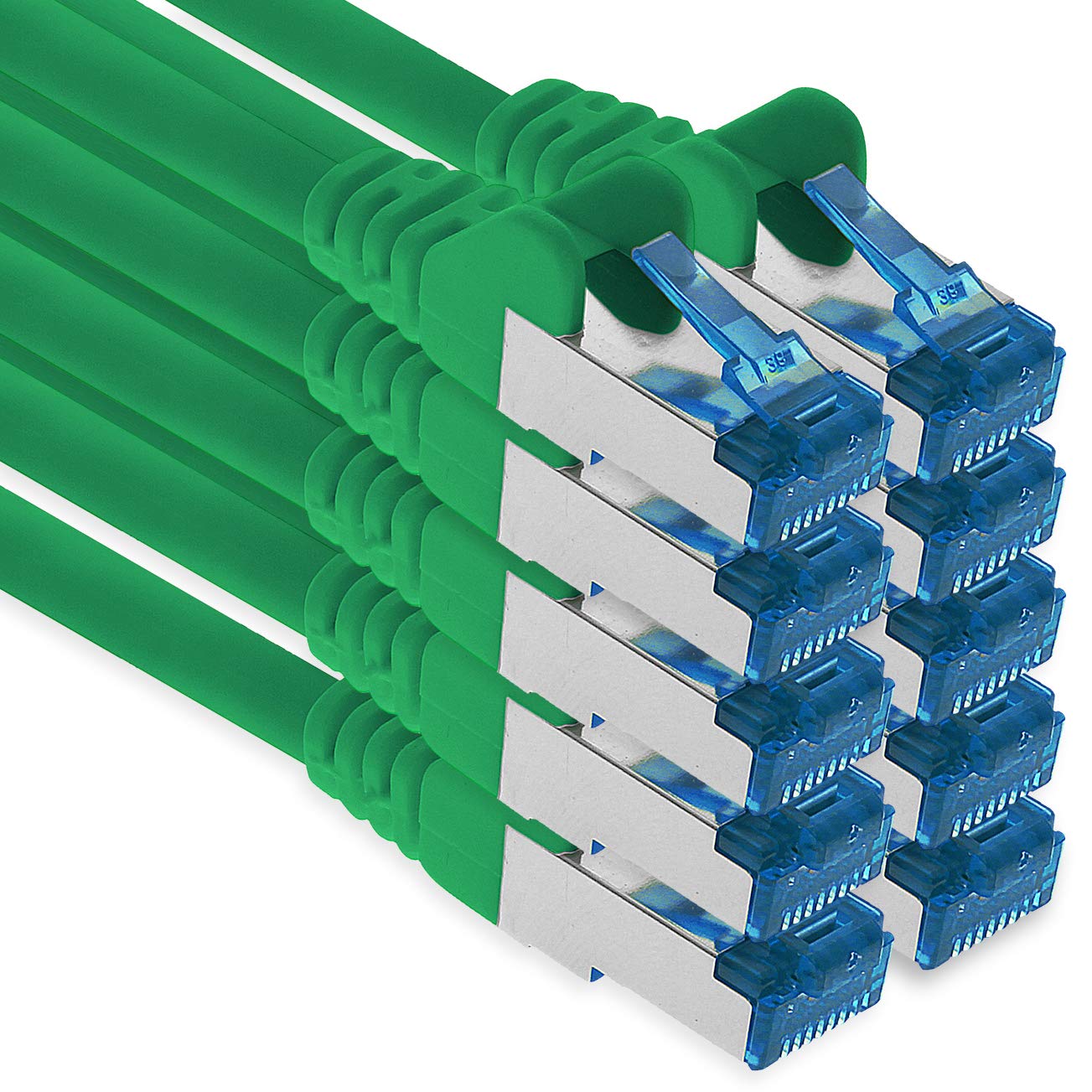 1aTTack.de Patchkabel – 10X 10m Ethernet, Netzwerk, Lan Kabel CAT6a (für Gigabit Netzwerke, Router, Switch, Modems mit RJ45 Eingang – grün)