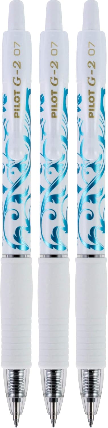 Pilot G2 Premium Retractable Gel Roller Ball Pens, Fine Point, 0.7 mm, Fashion Collection, White Barrel, Turquoise Ink, 3 Count
