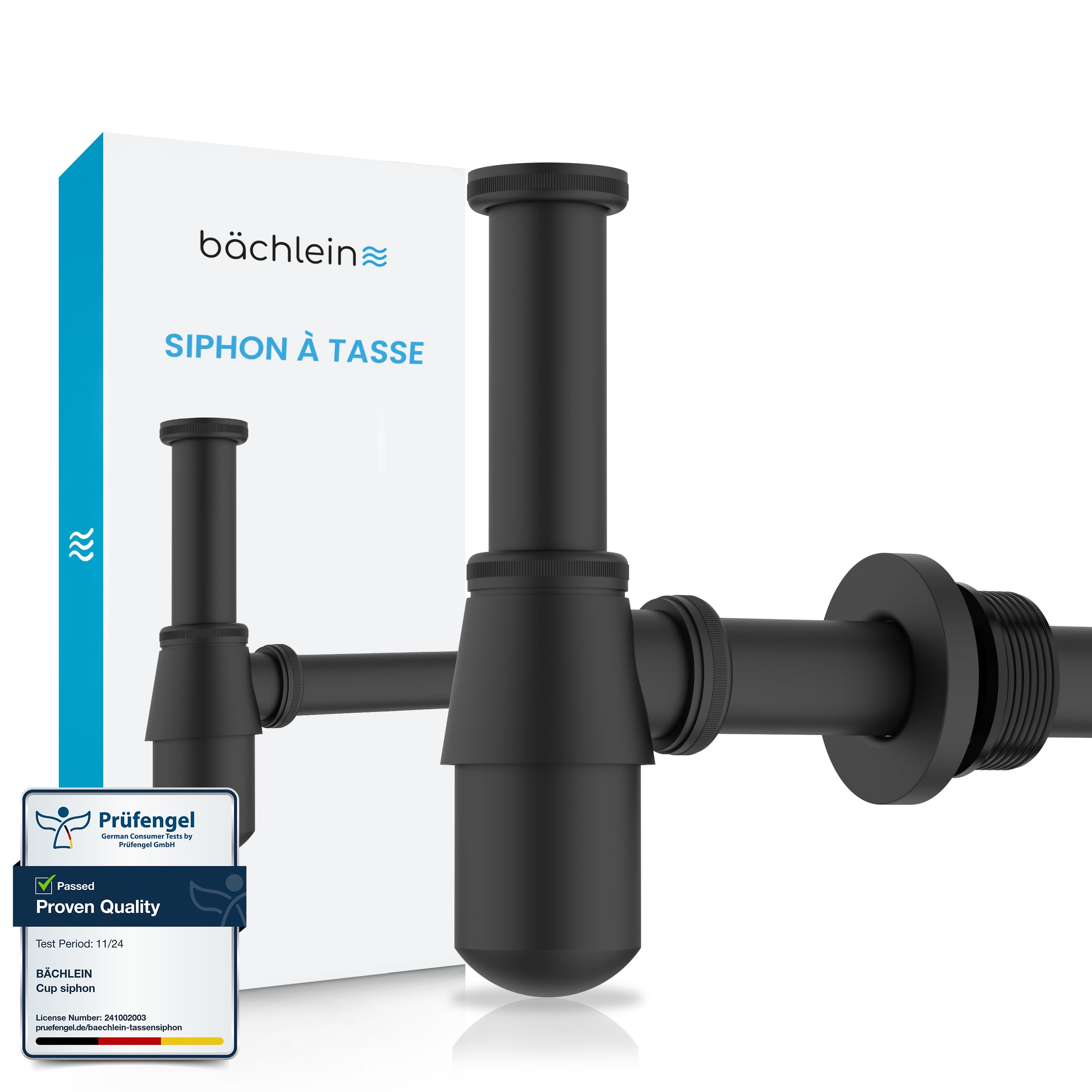 Bouchon anti-odeurs et siphon de tasse universel Bächlein noir mat pour lavabo propre