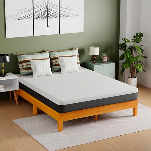 Miniatura 3 de PayLessHere Marco de cama de plataforma de madera, sin cabecero, no necesita somier, soporte de listones de madera, sin ruido, fácil de montar,