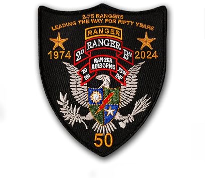 2nd Battalion, 75th Ranger 50 Year Anniversary Patch - 2-75 Ranger - 5" X 4 1/4" U.S. Army Ranger Embroidered Patch with Wax Backing and Merrowed Edge - SUA Sponte