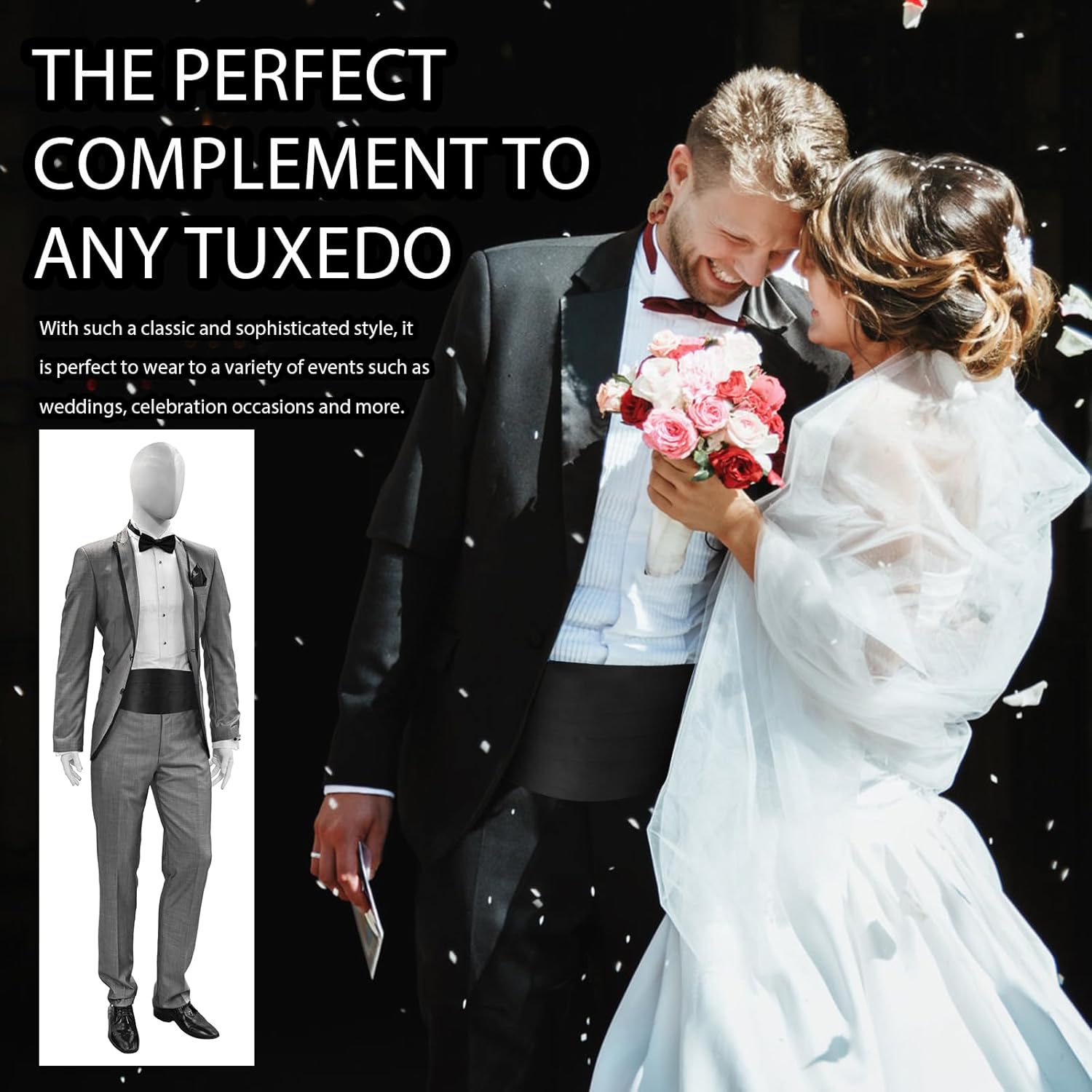 Toulite 47.2 Inch Men's Solid Color Cummerbund with Adjustable Band for Men Tuxedo (Black) - Image 6