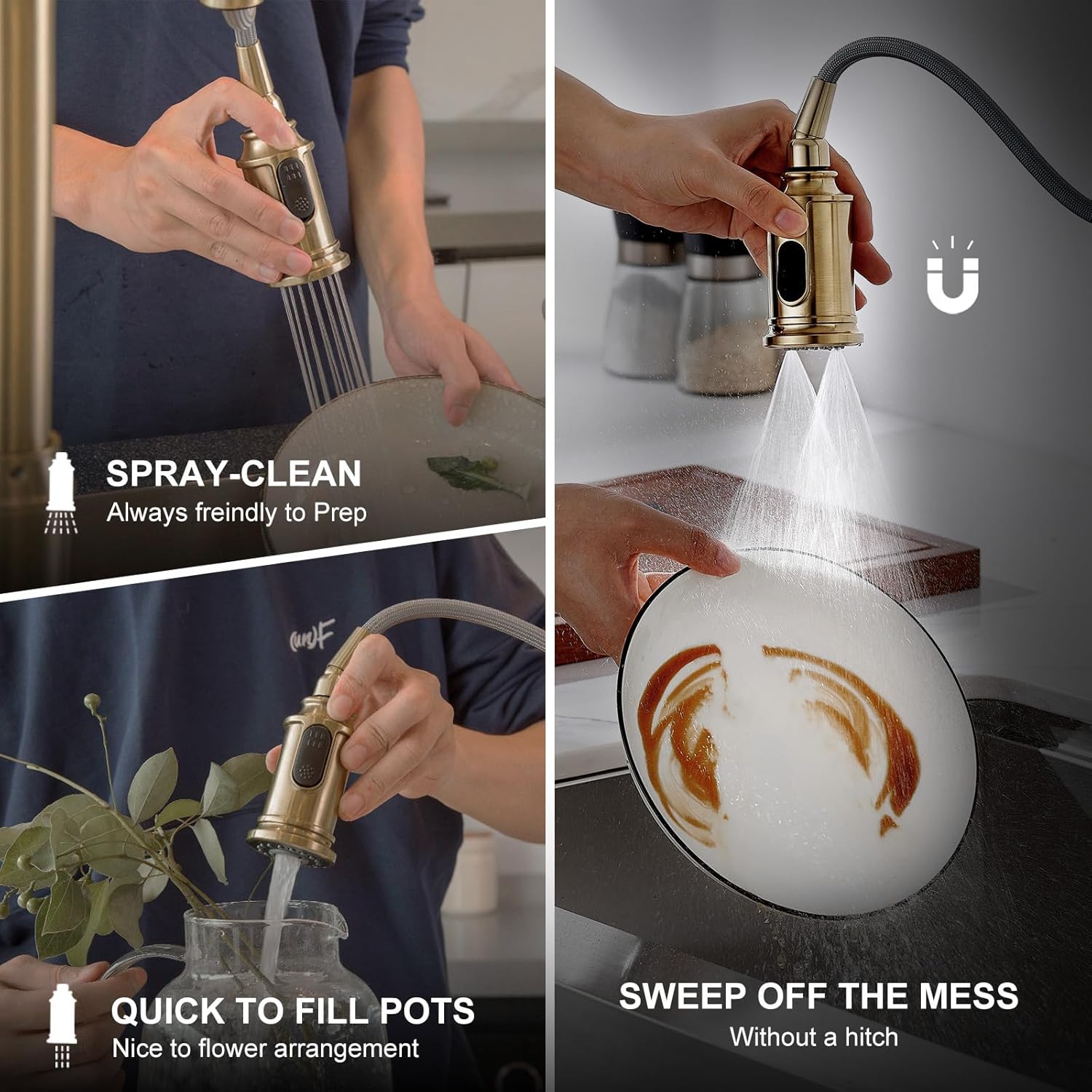 Lava Odoro Curtura Champagne Gold Kitchen Faucet with Pull Down Sprayer, Single Handle Kitchen Sink Faucet with 3-Function Magnetic Sprayer for Sink 1 or 3 Hole, 1.8 GPM, KF421-CB-M - Image 4