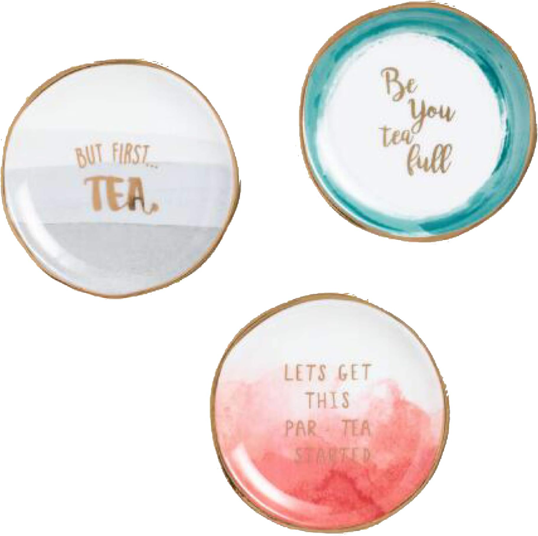 Watercolor Sentimental Sayings Porcelain Tea Bag Rests - Set of 3