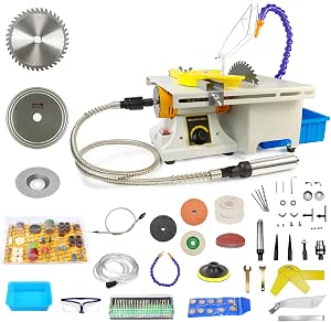 Lapidary Saw for Jewelry and Rock, 110V 750W Lapidary Equipment Mini Table Saw for DIY Gem Stone Jade Rock Grinding Woodworking Carving