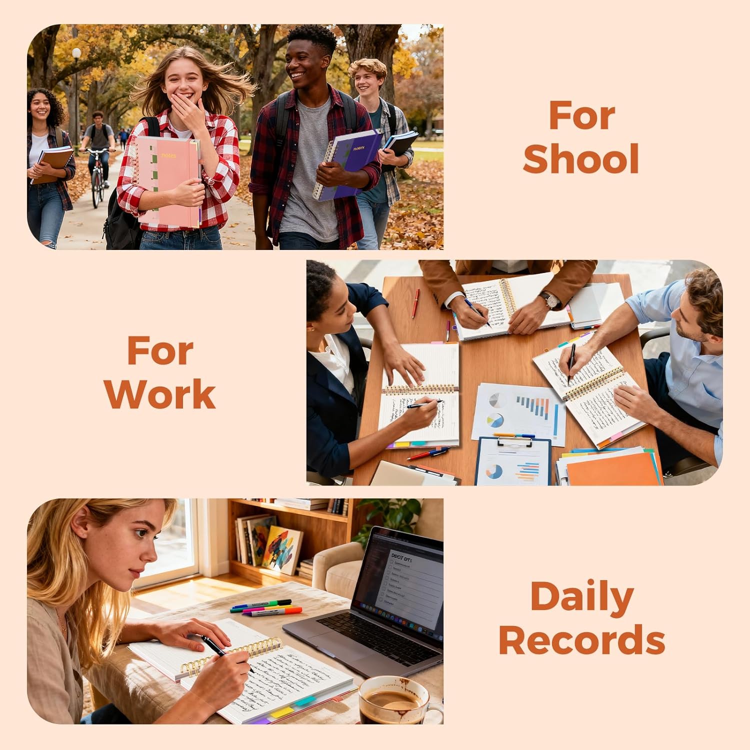 Line Hardcover Spiral Notebook with Removable Dividers Tabs & Ruler, 5 Subject Notebook College Ruled, 300 Page, Large 8"x10" B5 Notebooks for Work School, Lined Journal for Women & Men, Pink - Image 9