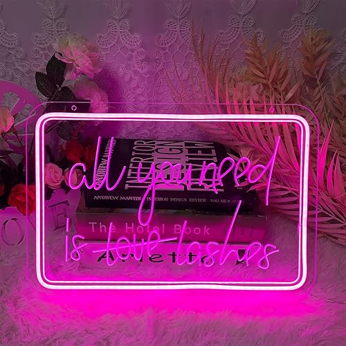 Miniatura 3 de Letrero de neón con texto en inglés "All You Need Is Lashes for Wall" (Todo lo que necesitas es pestañas para decoración de pared, diseño tallado en