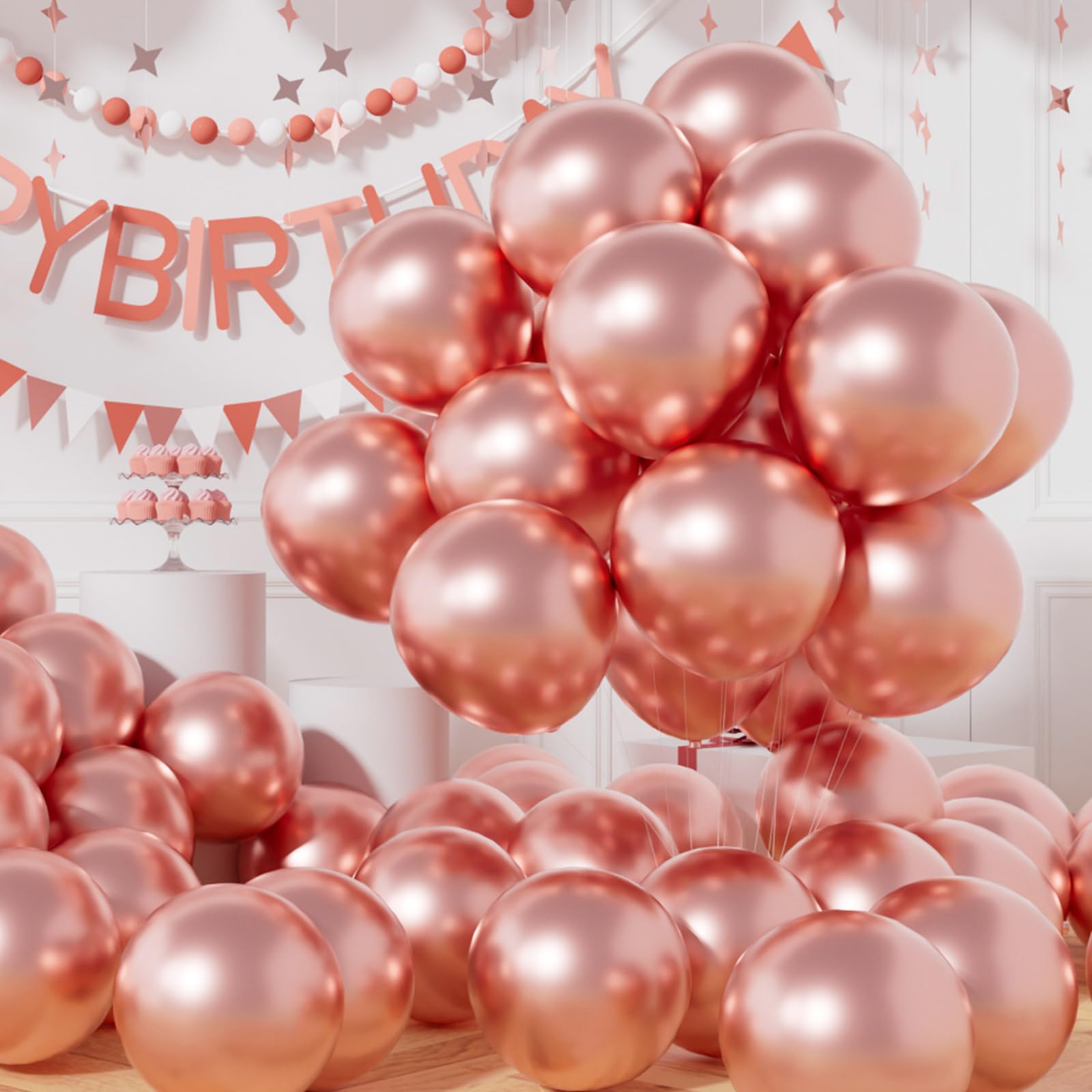 AULE Party Balloons 50 Pcs 12 inch Rose Gold Metallic Chrome Helium Shiny Latex Thicken Balloon Perfect Decoration for Wedding Birthday Baby Shower Graduation Christmas Carnival