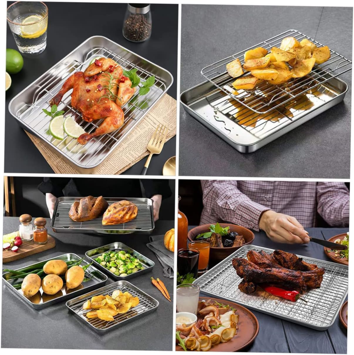 1set Baking Tray Multi-function Rack Non-stick Camping Accessory for Roasting Baking Desserts and Cooking Meat Easy to Clean and Dishwasher
