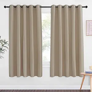 NICETOWN 66 Inch Long Blackout Curtains for Bedroom Living Room, Thermal Insulated Room Darkening Curtains, Light Blocking Blackout Drapes for Bedroom, 66" W x 66" L, 1 Panel, Taupe