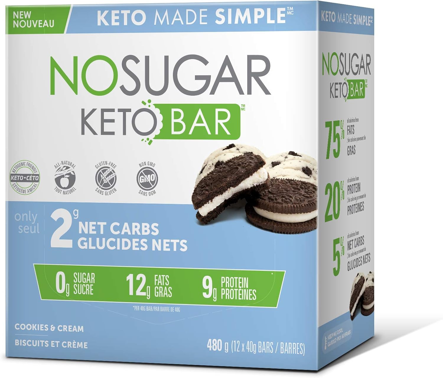 No Sugar Keto Cookies and Cream Bars Low Carb Snacks, Keto Food