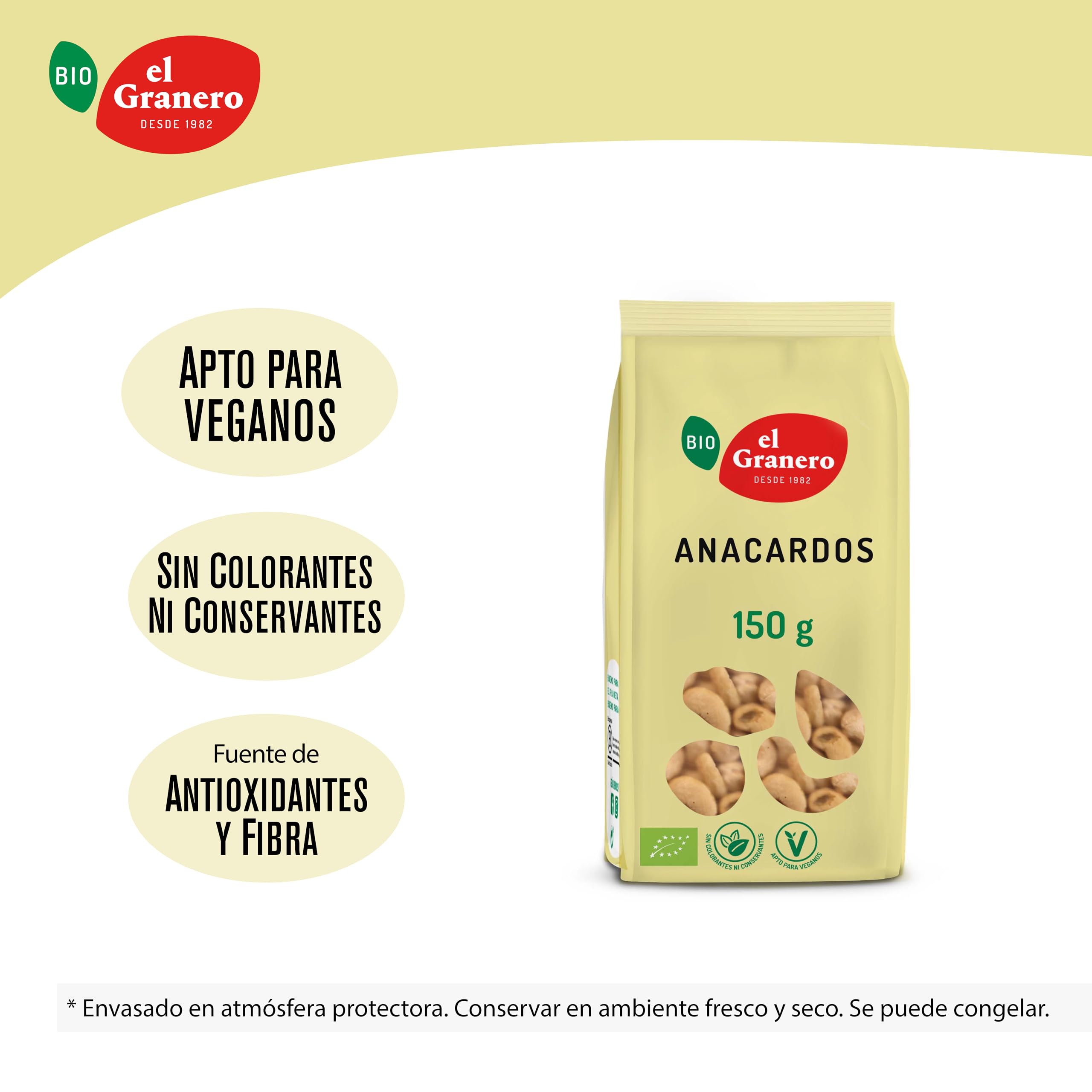 El Granero Integral - Anacardos Natural BIO - 150 g - Alto Contenido en Nutrientes - Mejoran la Salud Ósea y Cardiovascular - Propiedades Energéticas y Calóricas - Aptas para Veganos
