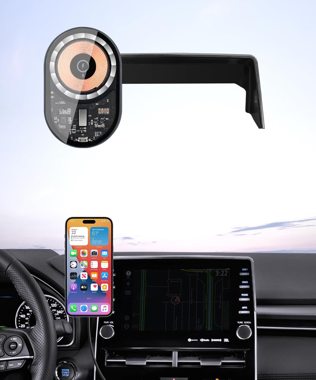 Wireless Charging car Phone Holder for Toyota Avalon 2019-2022 Accessories 9 inch Screen Fixed Clip,360° Rotation car Phone Mount Compatible with MagSafe