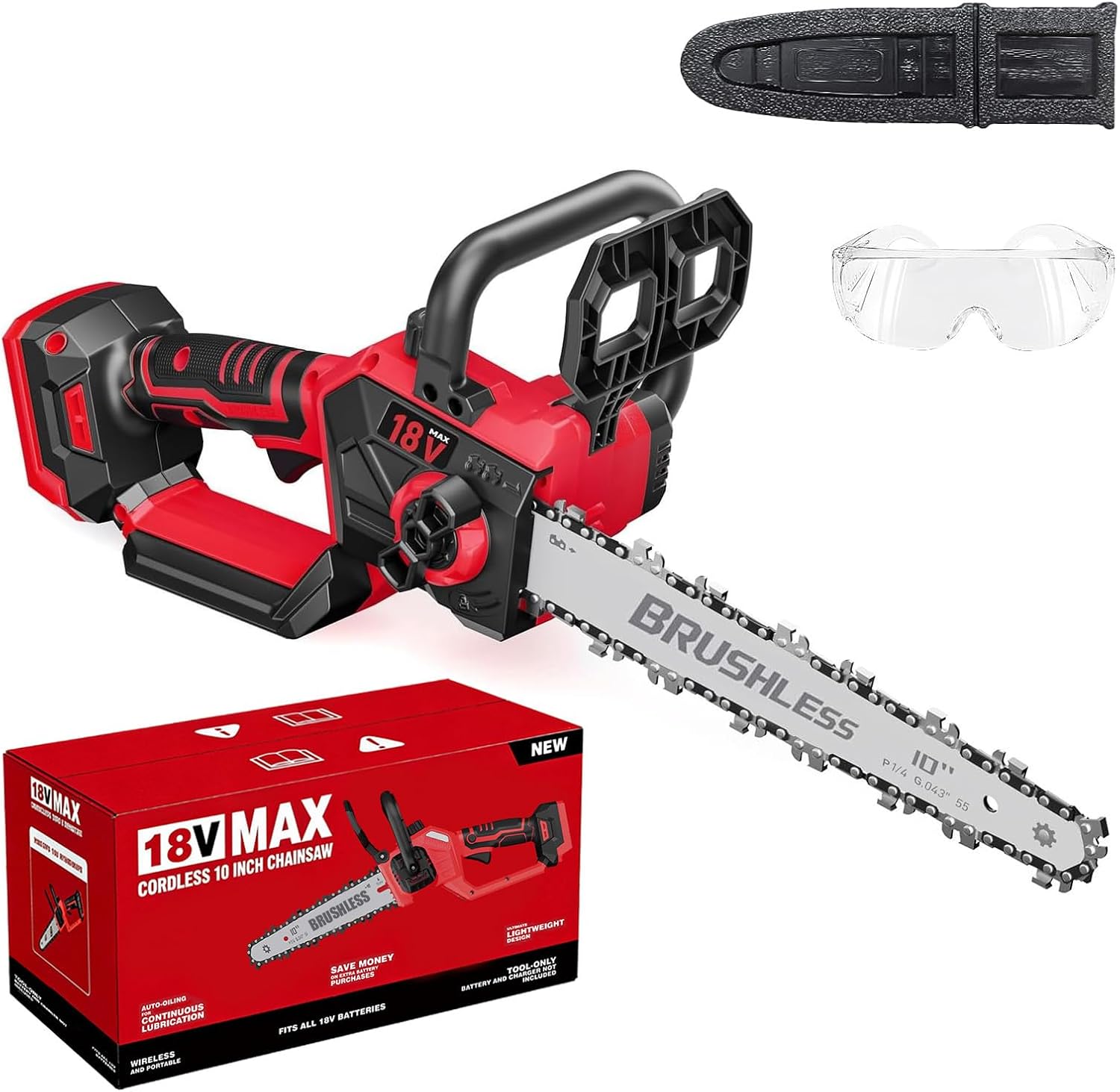 10 Inch Cordless Chainsaw for Milwaukee 18V Battery, Brushless Mini Chainsaw with Auto Oiler, Battery Power Cordless Chain Saw, Battery Powered Chain Saw for Wood Cutting (Tools only)