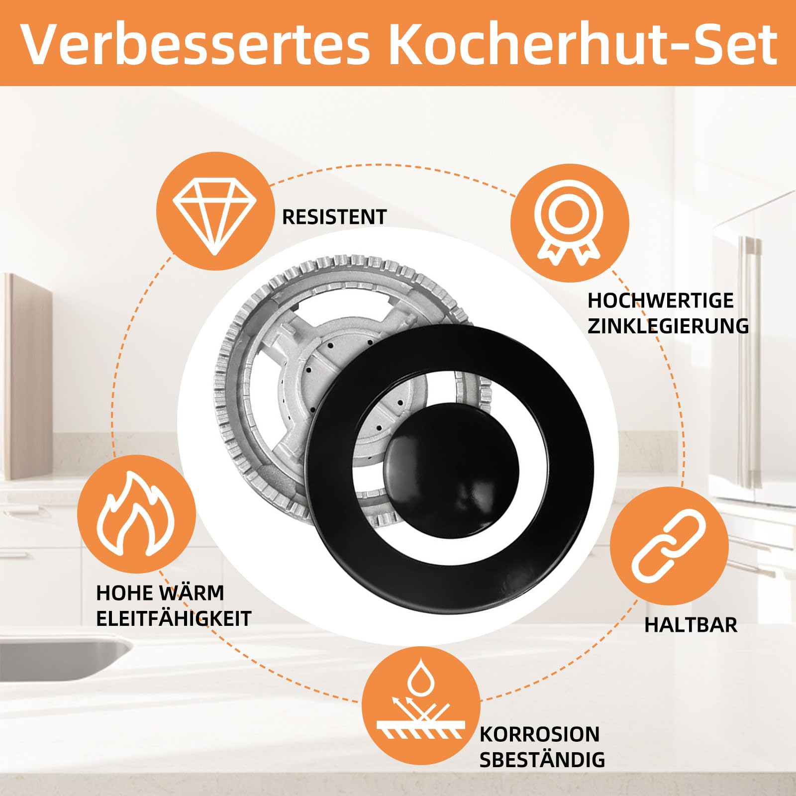 Kookplaatbranderset, kookplaathoedenset oven gaskookplaat brander kroon vlamdop cover, fornuis hoed set fornuis deksel past op de meeste gasfornuisbranders (plat