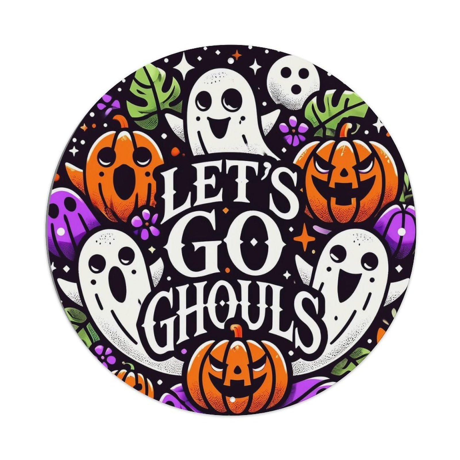 Halloween Ghosts Pumpkins Stars Leaves Vintage Round Tin Sign Retro Metal Wall Decor Metal Poster, Home Bar Garage Cafe Wall Art Decoration 8x8Inches