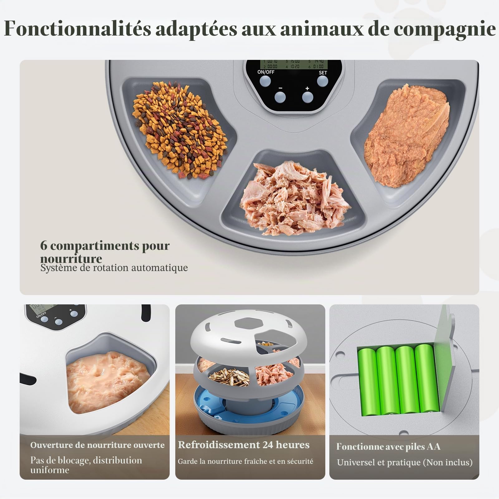 Zyncove Distributeur Automatique de Nourriture Humide pour Chat avec Refroidissement : Distributeur Automatique Humide pour Chats, Alimentation Automatique pour Chats à Piles – 6 Repas pour Animaux