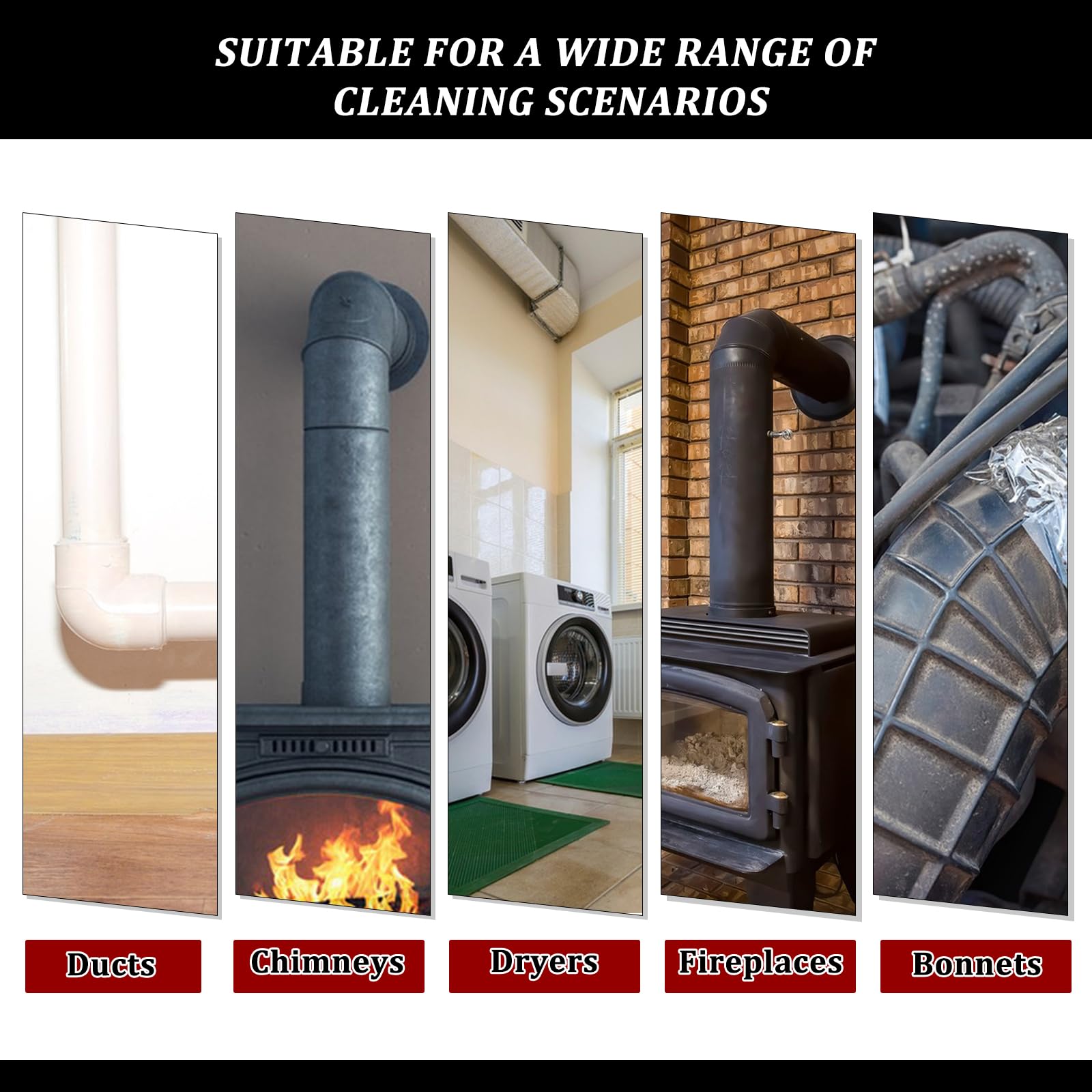 Juego de barra para cepillo de chimenea (3,6 m, diámetro 150 mm), cepillo de nailon para tubos de estufa, cepillo para deshollinar, con barras flexibles (9 x 410 mm), uso con brocas eléctricas