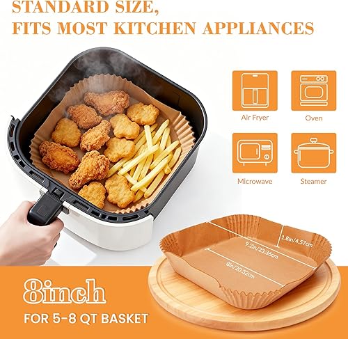 Miniatura 2 de Forros para freidora de aire, 125 forros desechables para freidora de aire para panaderos caseros, revestimiento antiadherente de 8 pulgadas,