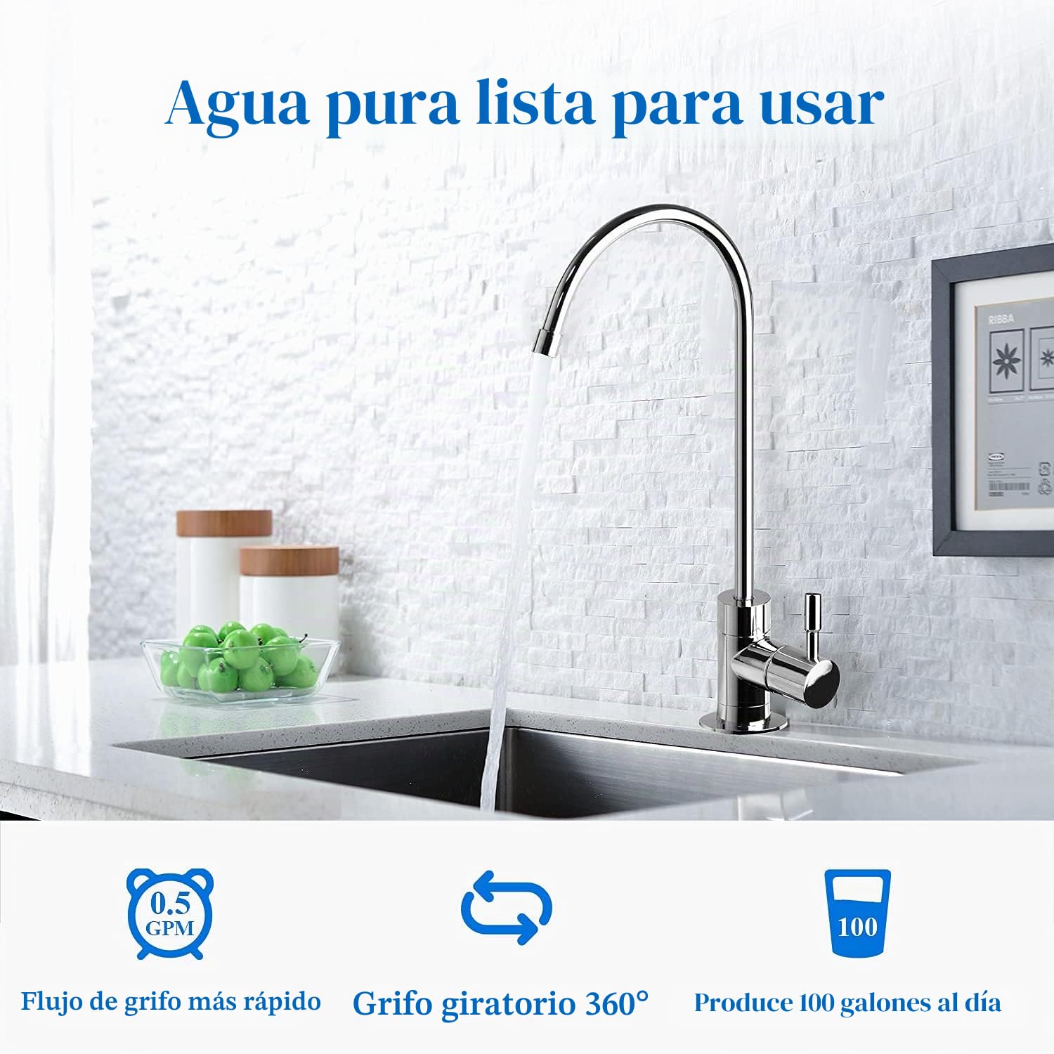 Geekpure Sistema de filtro de agua potable ósmosis inversa 4 etapas - Membrana certificada NSF de 100 GPD