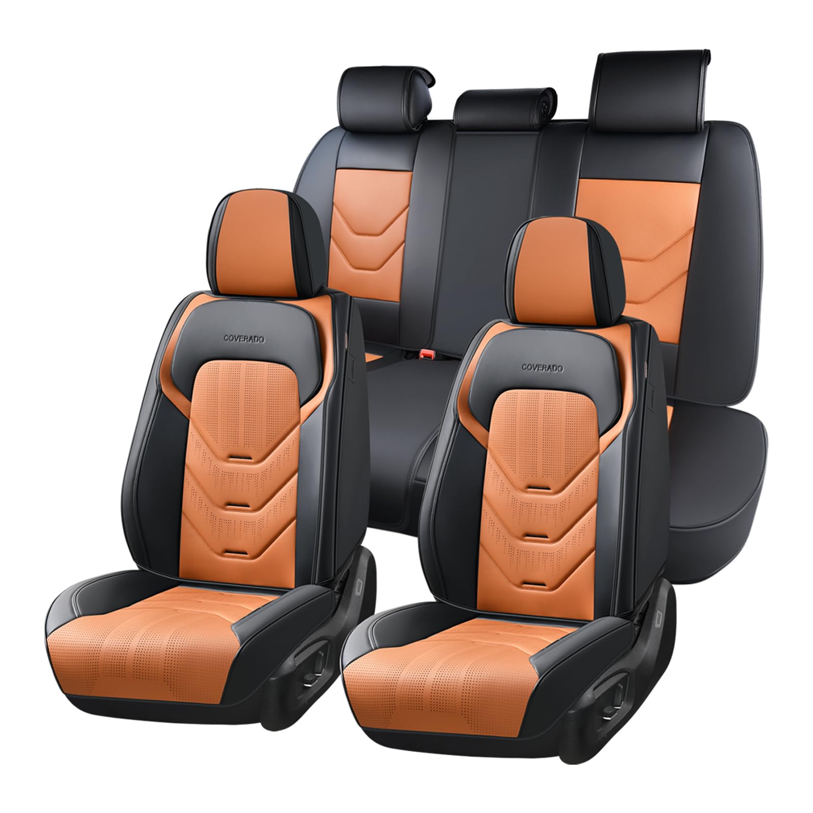 Coverado Front and Back Seat Cover, 5 Seat Leather Car Seat Covers, Black&amp;Brown Seat Cover for Cars, Waterproof Car Seat Protector, Automotive Seat Cover, Car Seat Cushion Universal Fit for Most Cars