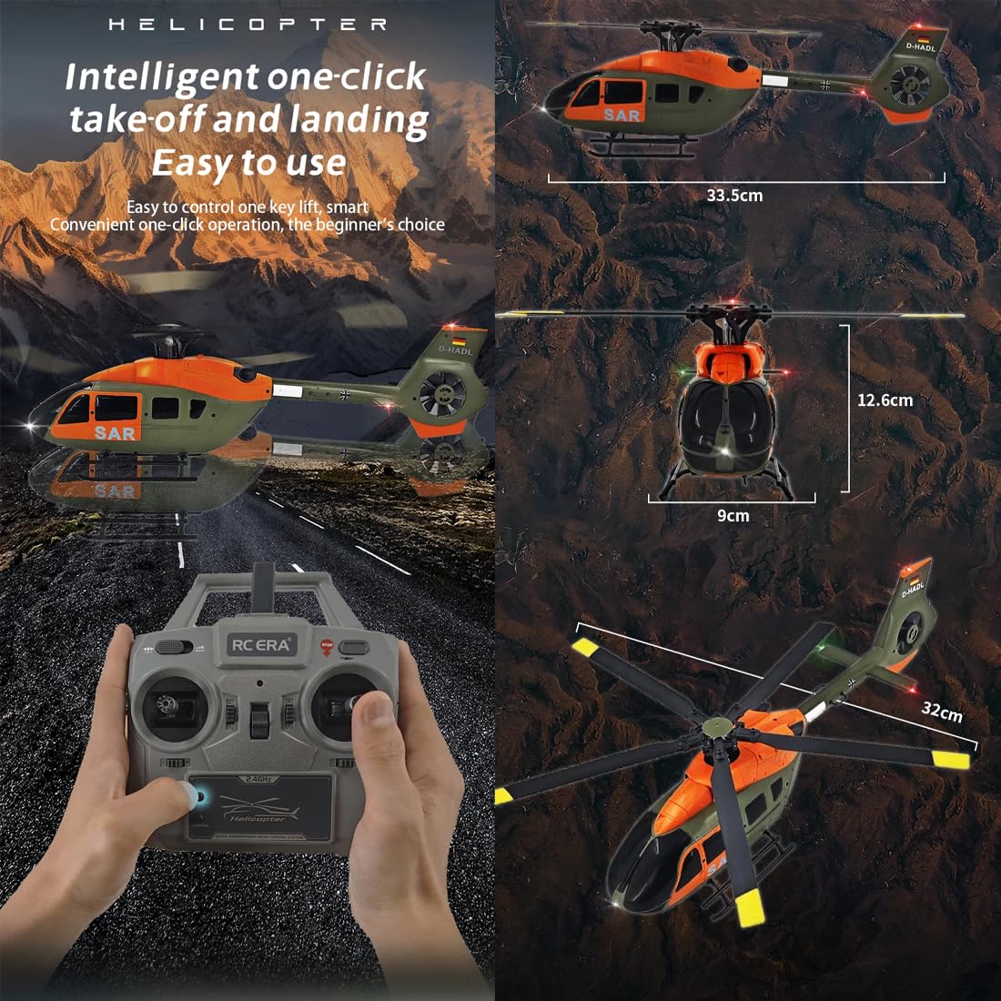 RC ERA C190 H145 6CH Heli Einrotor RC Hubschrauber für Erwachsene Flybarless gyrostabilisiert mit optischer Flusspositionierung bürstenlose Motoren, RTF Helikopter für Hobbyisten
