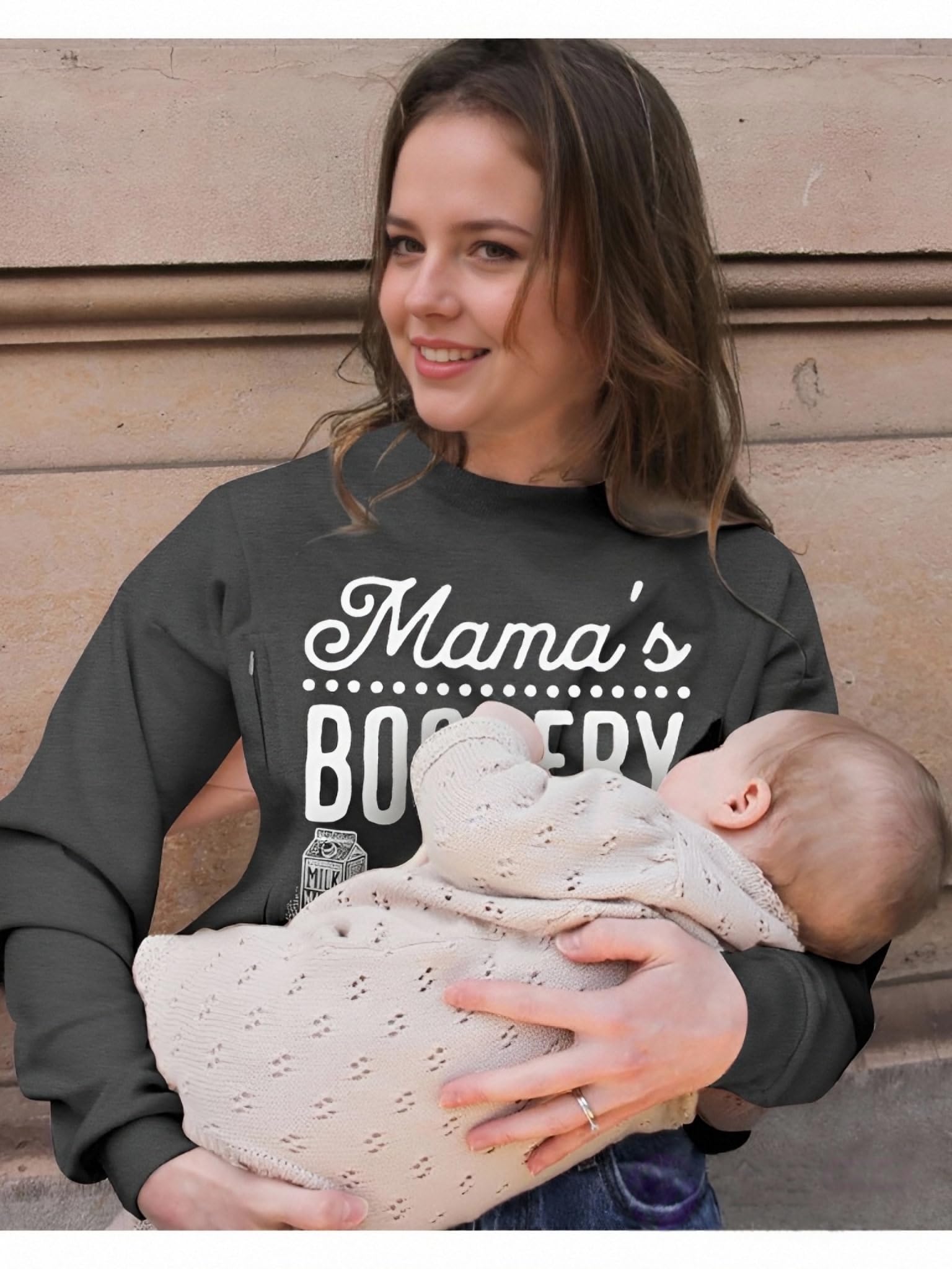 Mutterschafts-Still-Sweatshirt für Damen mit Reißverschluss, Stillpullover, Mamas Boobery-Print