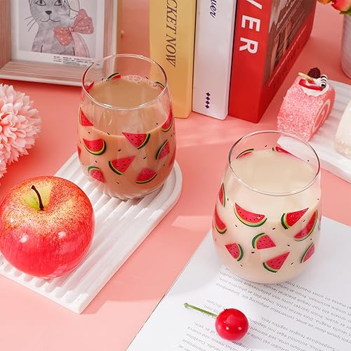 Miniatura 4 de JarThenaAMCS Copas de vino de verano sin tallo, de sandía, para fiesta de verano, para decoración del hogar, cocina, regalos, 17 onzas