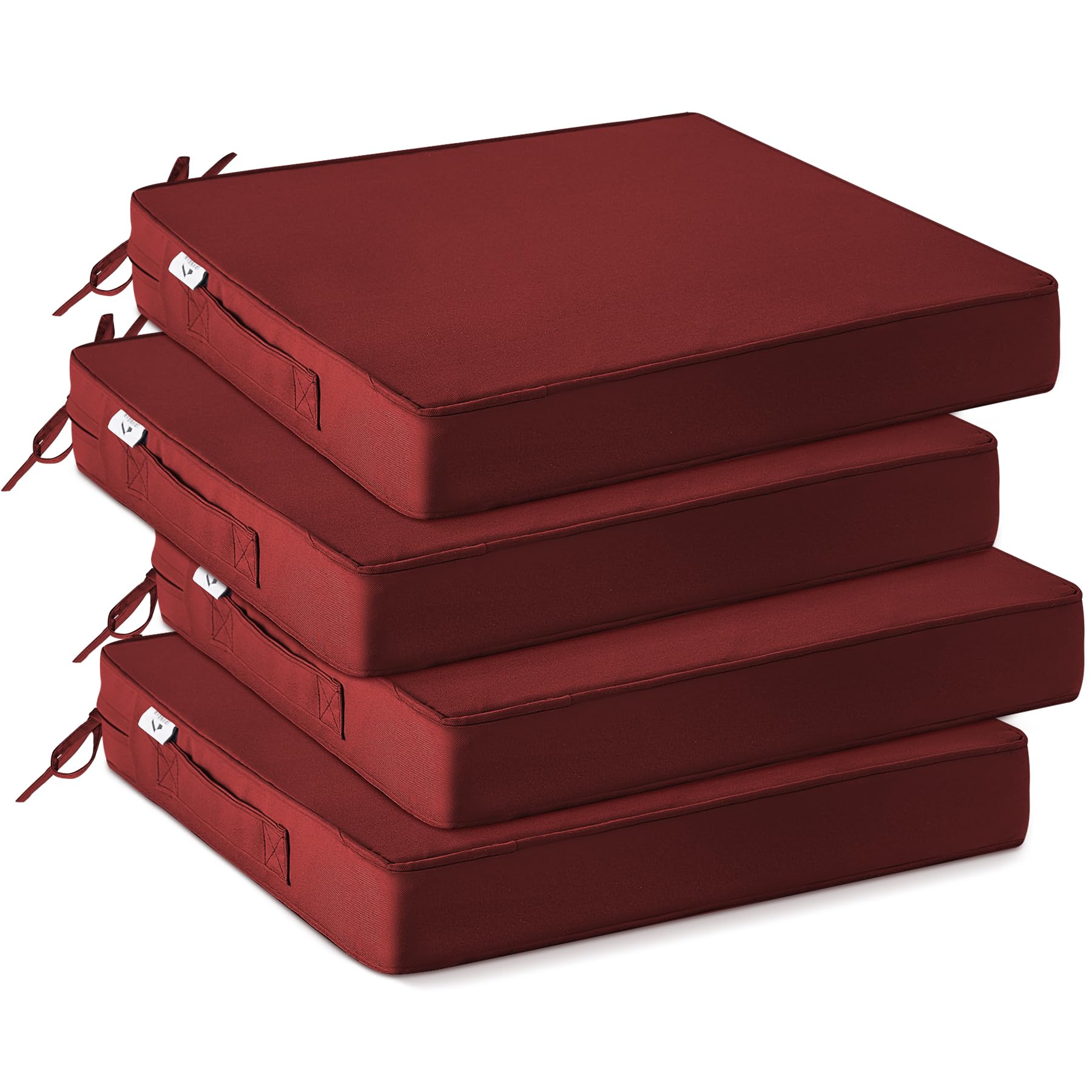 Photo 1 of IPYNBAP Outdoor Chair Cushions Set of 4 -Waterproof Outdoor Seat Cushions for Patio Furniture, Patio Chair Cushion with Handle and Ties, Out Door Chair Pads,18.5x16x3-Square, Burgundy