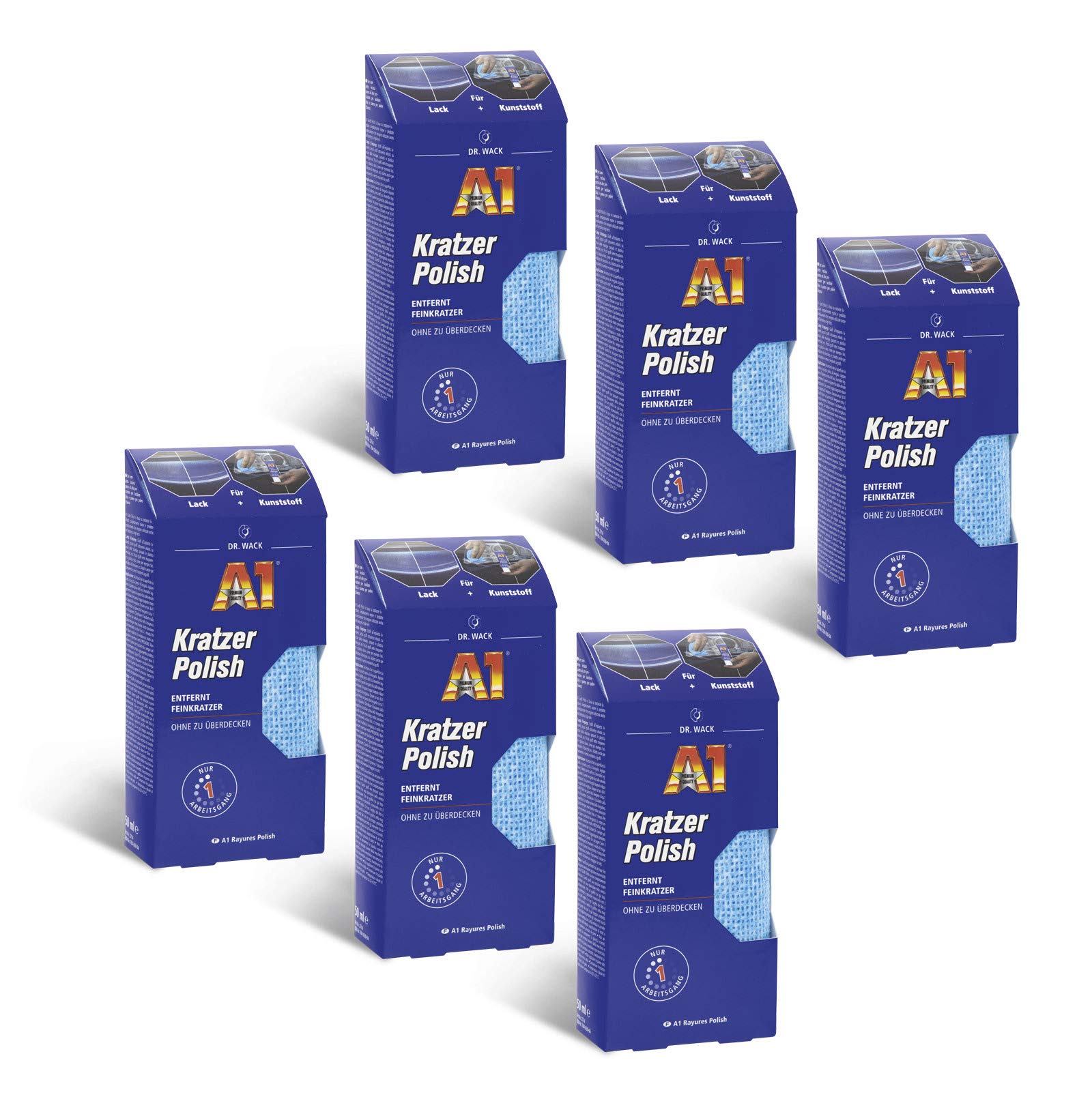 6X 50ml Dr. Wack A1 Kratzer Polish, Kratzerentferner aus Lack und Kunststoff, Lackkratzer aus Auto-Lack entfernen ausbessern polieren auspolieren