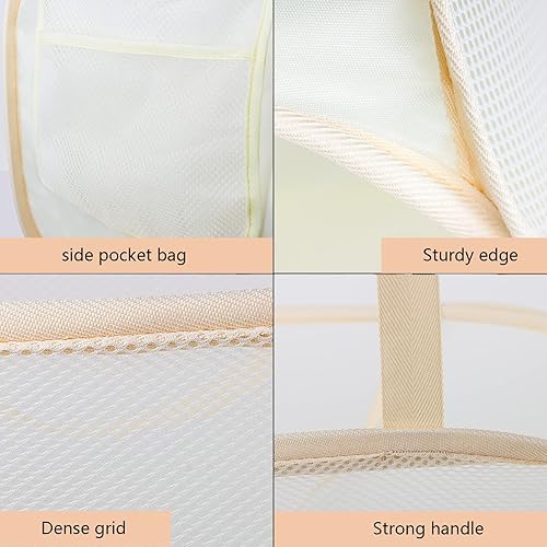 Miniatura 6 de Cestas de lavandería plegables, cesta de lavandería plegable, cestas de malla plegables (cada una con 2 asas reforzadas) (2 beige)..