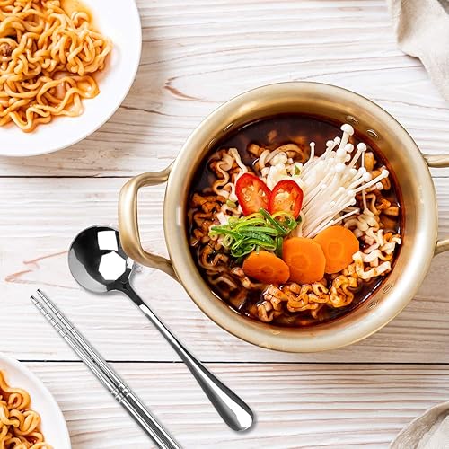 Miniatura 7 de AHIER - Olla coreana de fideos ramen coreanos con tapa, cuchara y palillos (1 par), calentamiento rápido para utensilios de cocina (doble asa) (6.3