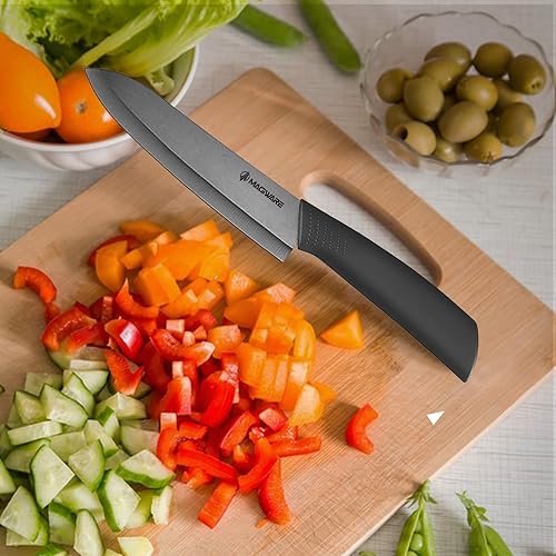 Vista 5 de Juego de cuchillos de cerámica de chef de 5 piezas (4 cuchillos de cerámica, 4 protectores de hoja y 1 pelador), nunca se oxida, nunca se oxida a