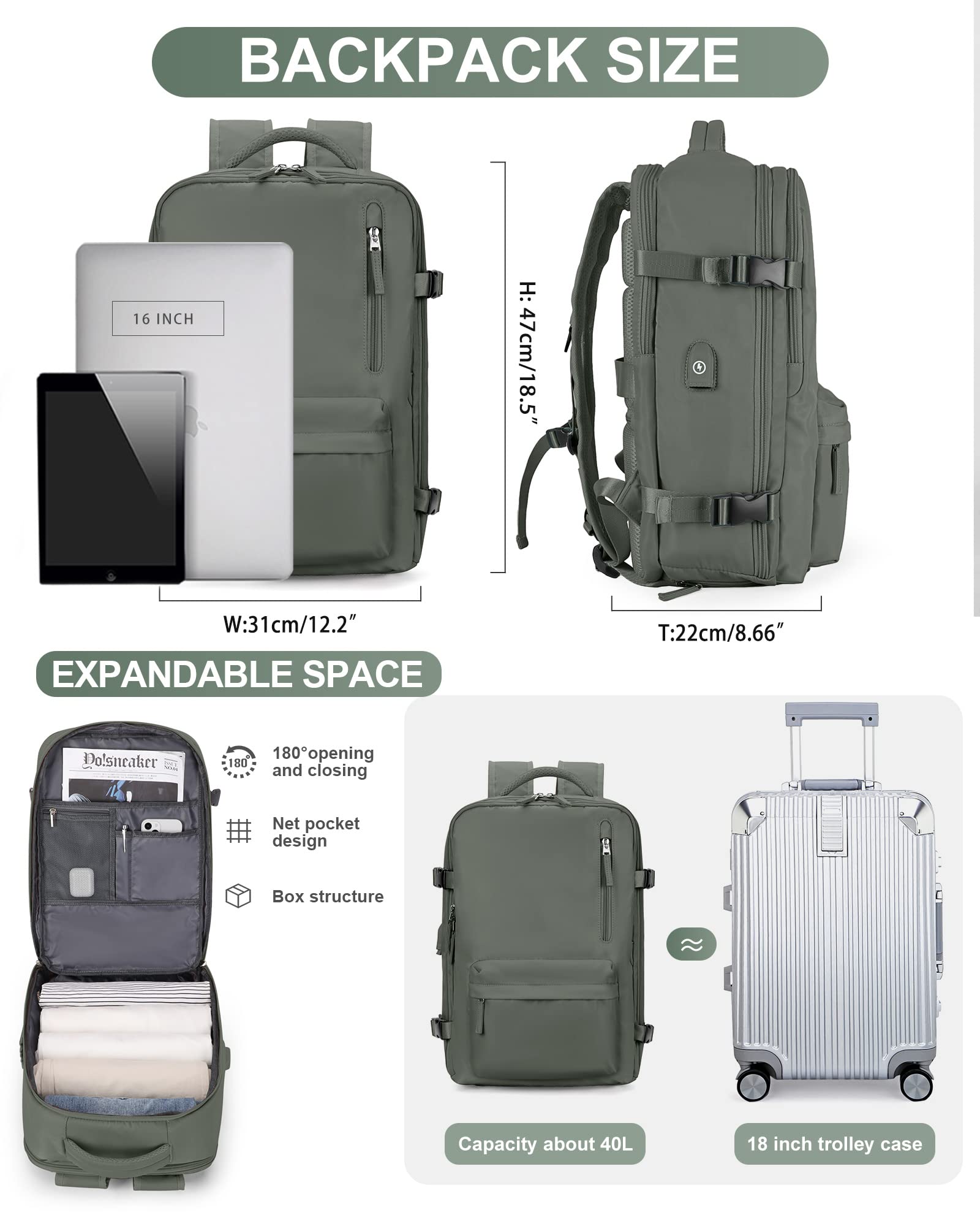 Zaino da Viaggio per Easyjet 45x36x20 Bagaglio a Mano Zaino Borse da Cabina per Ryanair Il Sedile Zaino Aereo Bagaglio a Mano Borsa Cabina Viaggio Zaino Travel Viaggio Casual Daypack